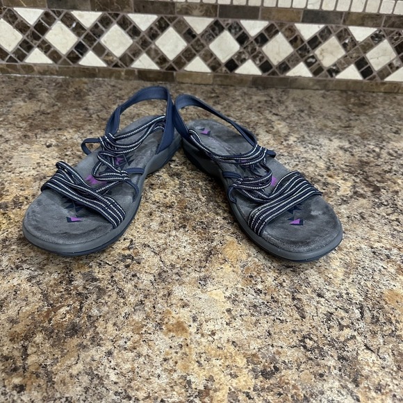 Skechers Reggae Sandals Womens Size 10 Navy Blue Gray Cushioned - Picture 5 of 8
